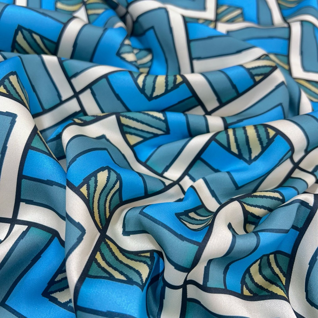 Blue Geometrical Box Print On Twill Satin (D#91C#3) TSPS38