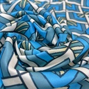 Blue Geometrical Box Print On Twill Satin (D#91C#3) TSPS38