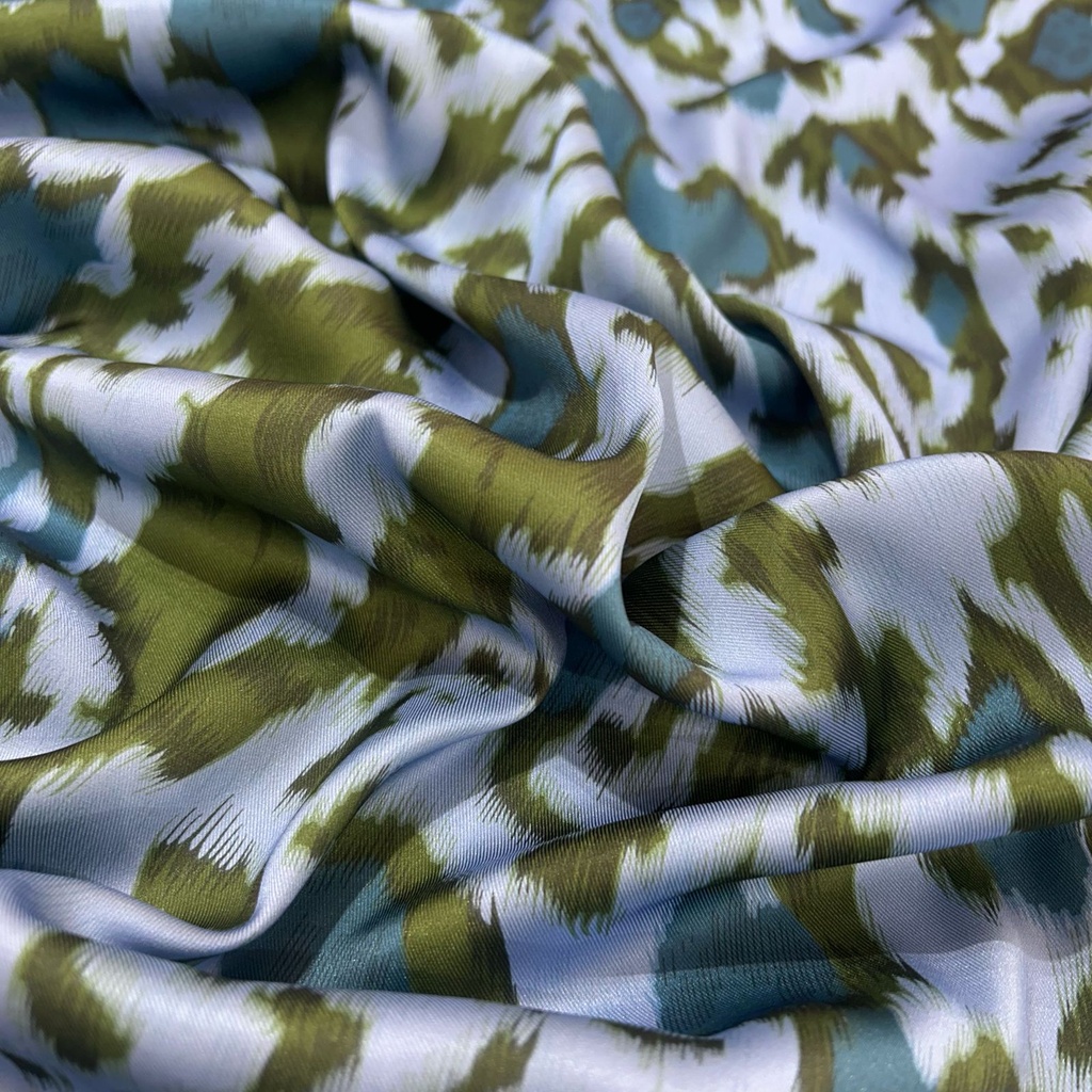 Green & White Leopard Print On Twill Satin (D#89C#1) TSPS30