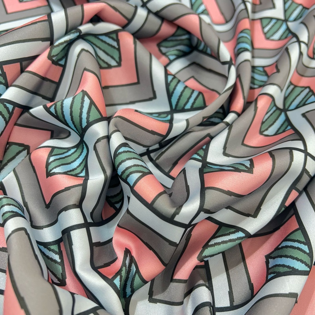 Red Geometrical Box Print On Twill Satin (D#91C#2) TSPS37