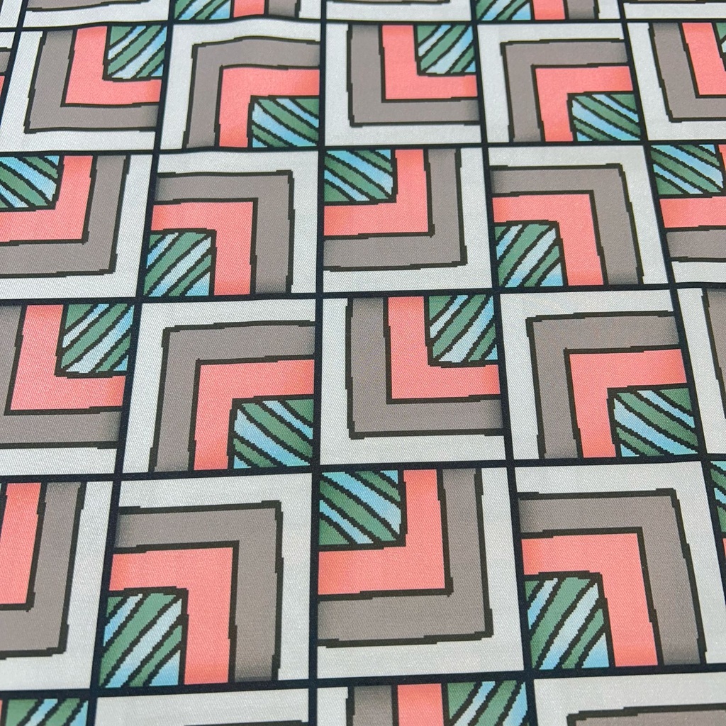 Red Geometrical Box Print On Twill Satin (D#91C#2) TSPS37