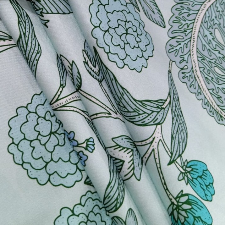 Sky Base Floral Print On Twill Satin (D#85C#2) TSPS34