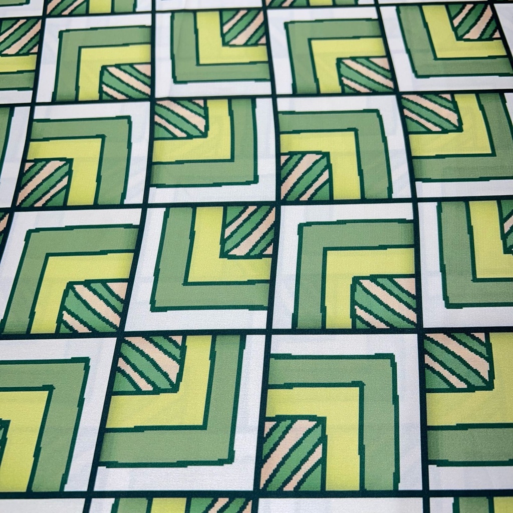 Green Geometrical Box Print On Twill Satin (D#91C#1) TSPS36
