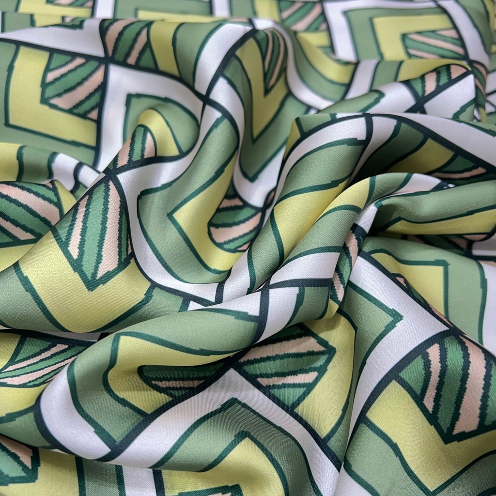 Green Geometrical Box Print On Twill Satin (D#91C#1) TSPS36