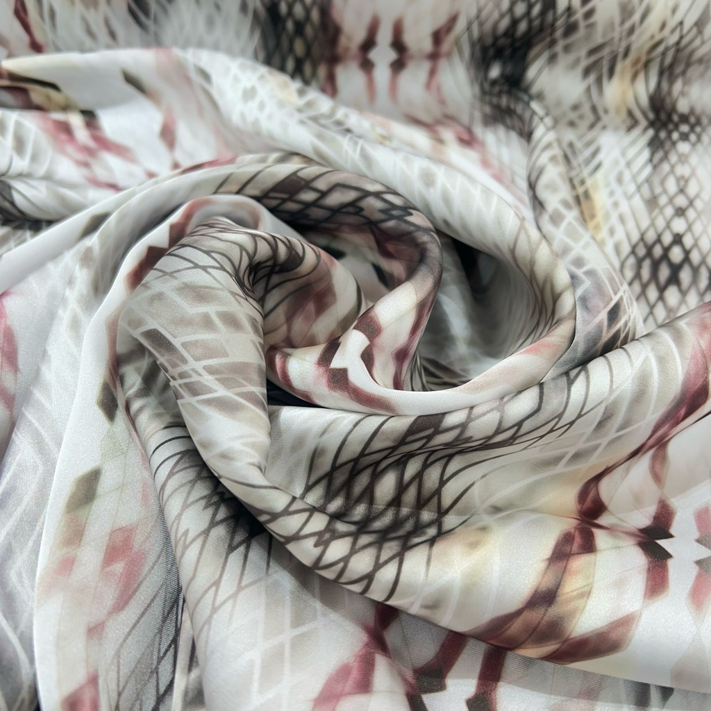 Red & White Colour Snake Skin Print On Twill Satin (PA03C#4) TSPS43