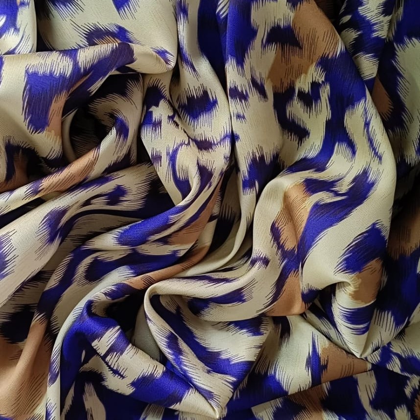 Blue & Yellow Leopard Print On Twill Satin (D#89C#2) TSPS29