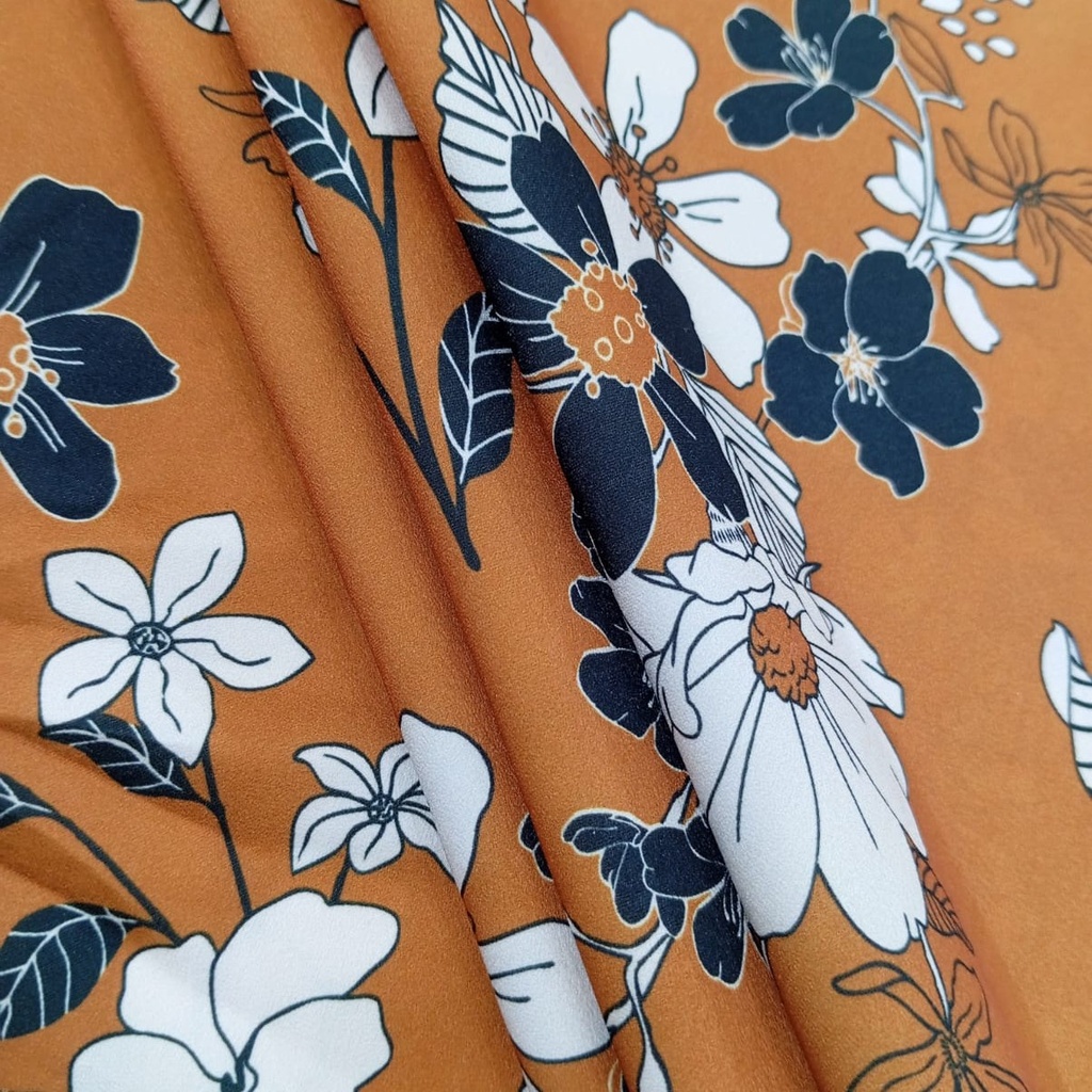 Tan Chrome Satin Floral Print Fabric SS22N CSPB09