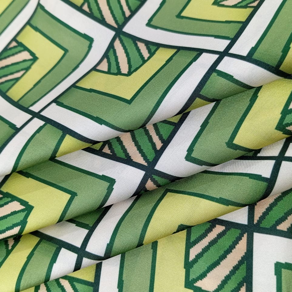 Green Geometrical Box Print On Korean Satin SS2N KSPB68