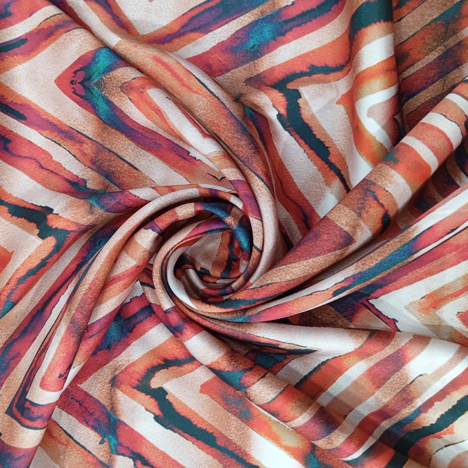 Orange Geometrical Art Print On Twill Satin (D#71C#3) TSPS59