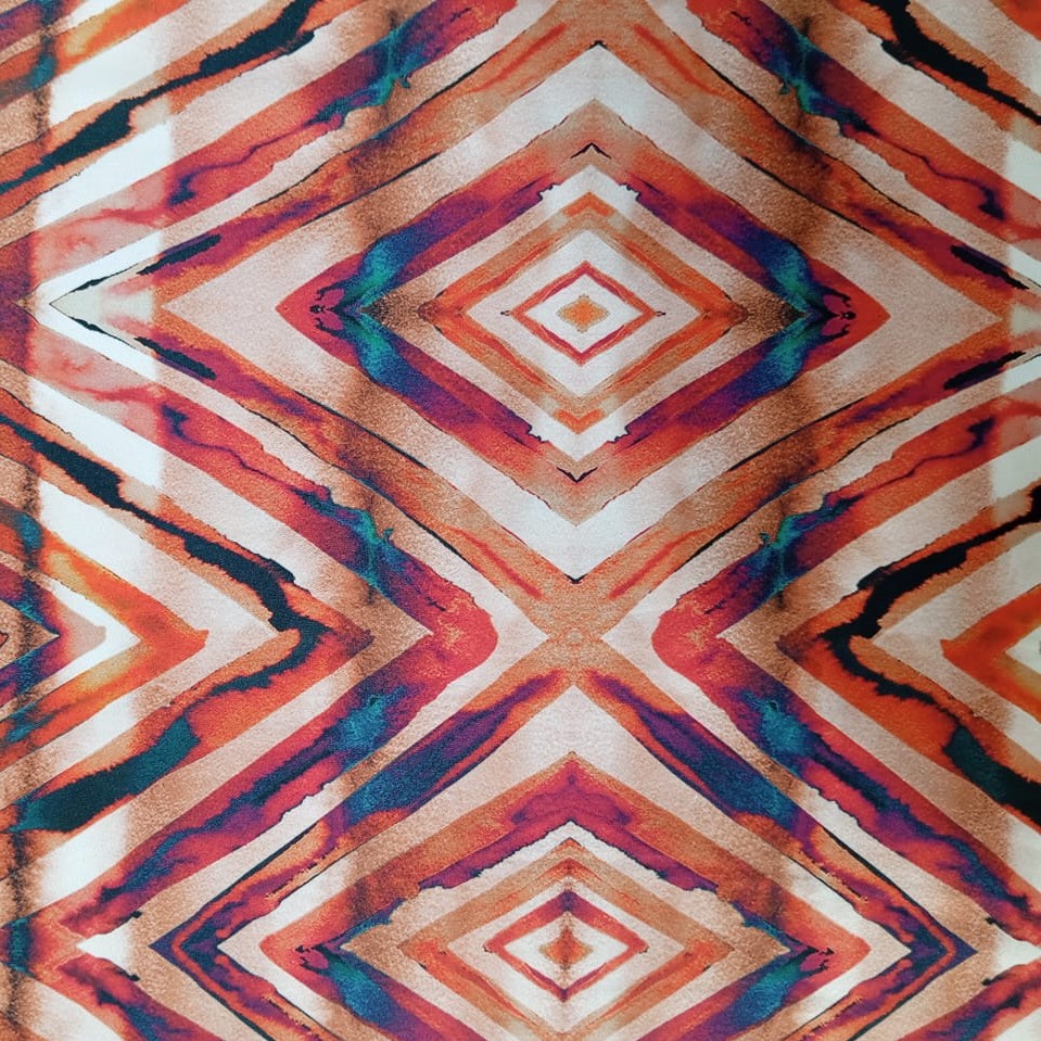Orange Geometrical Art Print On Twill Satin (D#71C#3) TSPS59