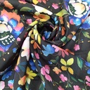 Floral Black Base Print On Korean Satin S24 KSPS24