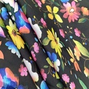 Floral Black Base Print On Korean Satin S24 KSPS24