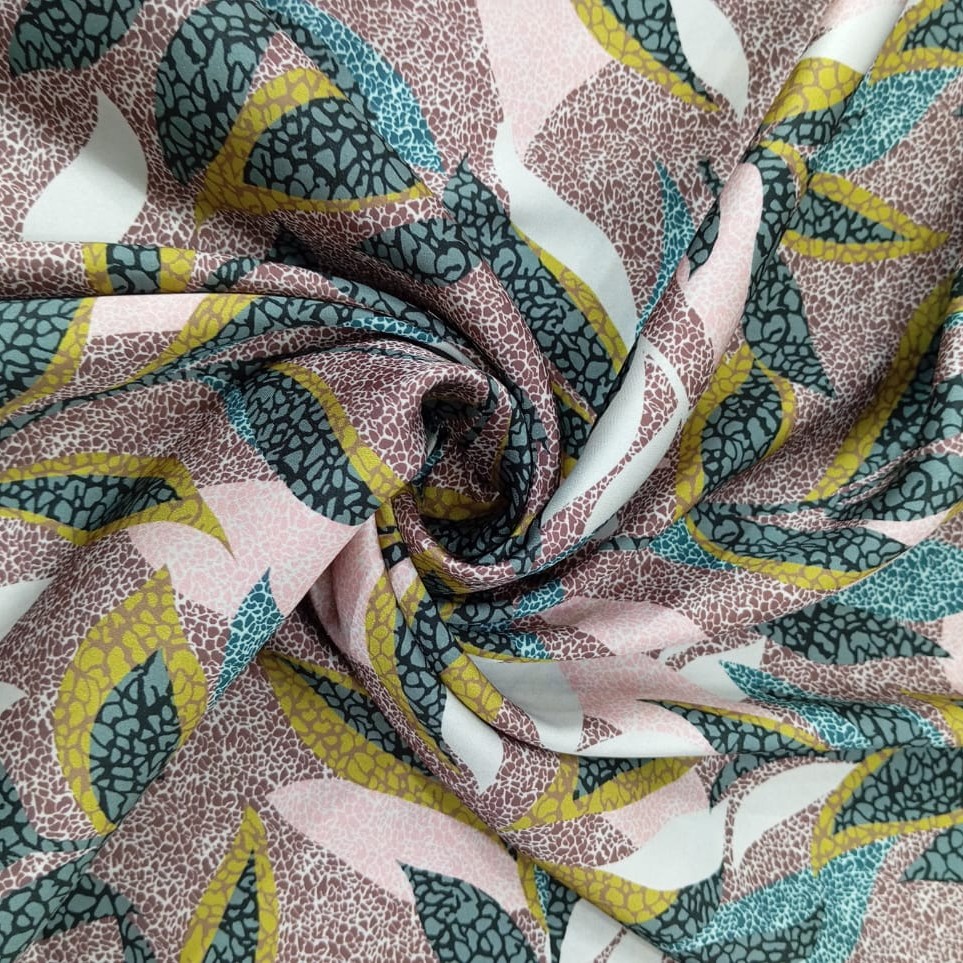 Leafy Brown Print On Korean Satin SS22L KSPL19