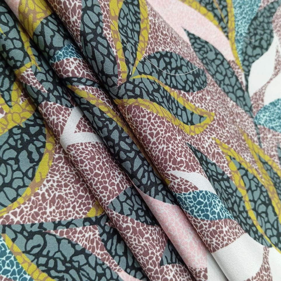 Leafy Brown Print On Korean Satin SS22L KSPL19