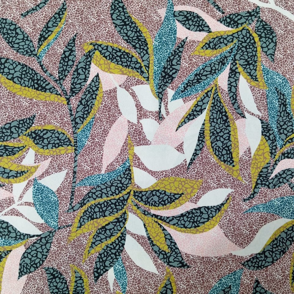 Leafy Brown Print On Korean Satin SS22L KSPL19