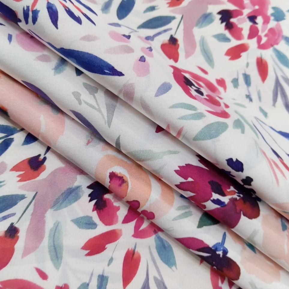Rose Floral Print On Korean Satin SS22L KSPL28