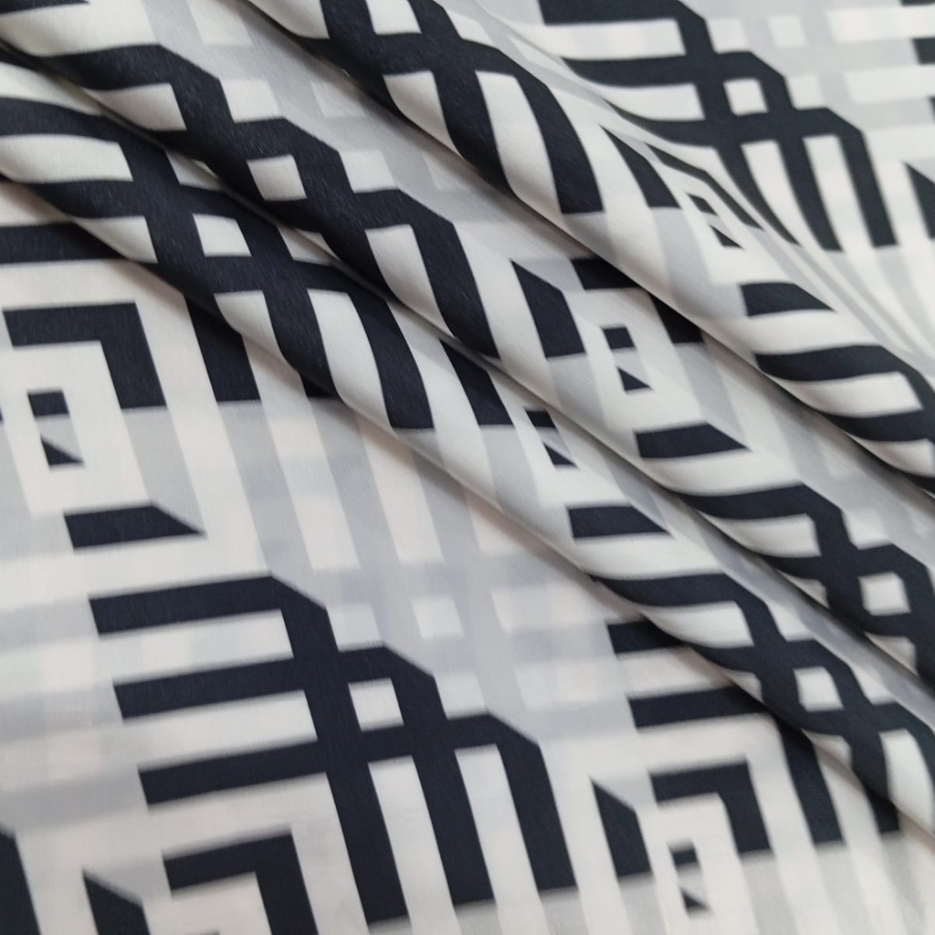 Black & White Abstract Print On Korean Satin SS22N KSPB22
