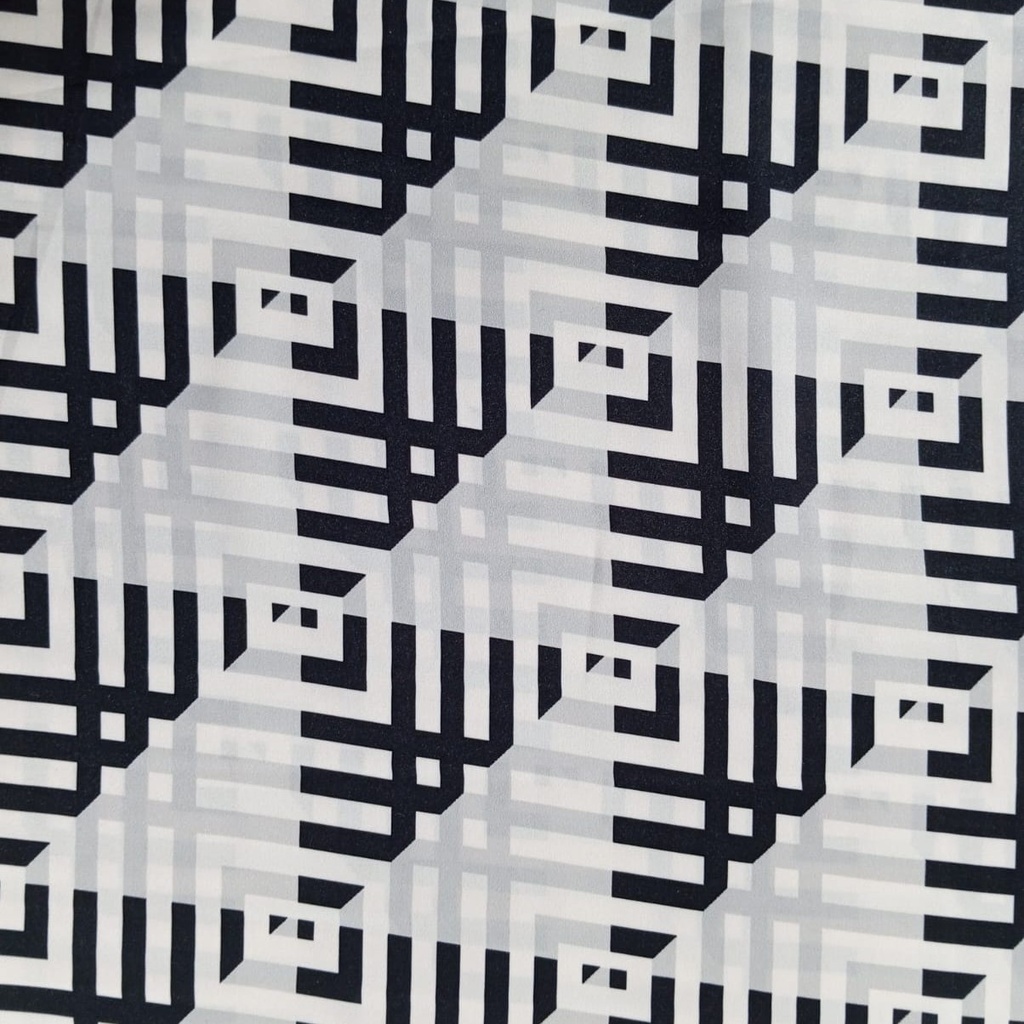 Black & White Abstract Print On Korean Satin SS22N KSPB22