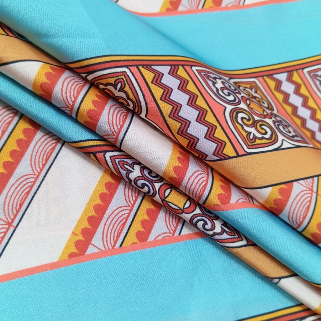 Geometrical Brown Box Print On Korean Satin SS22N KSPB08