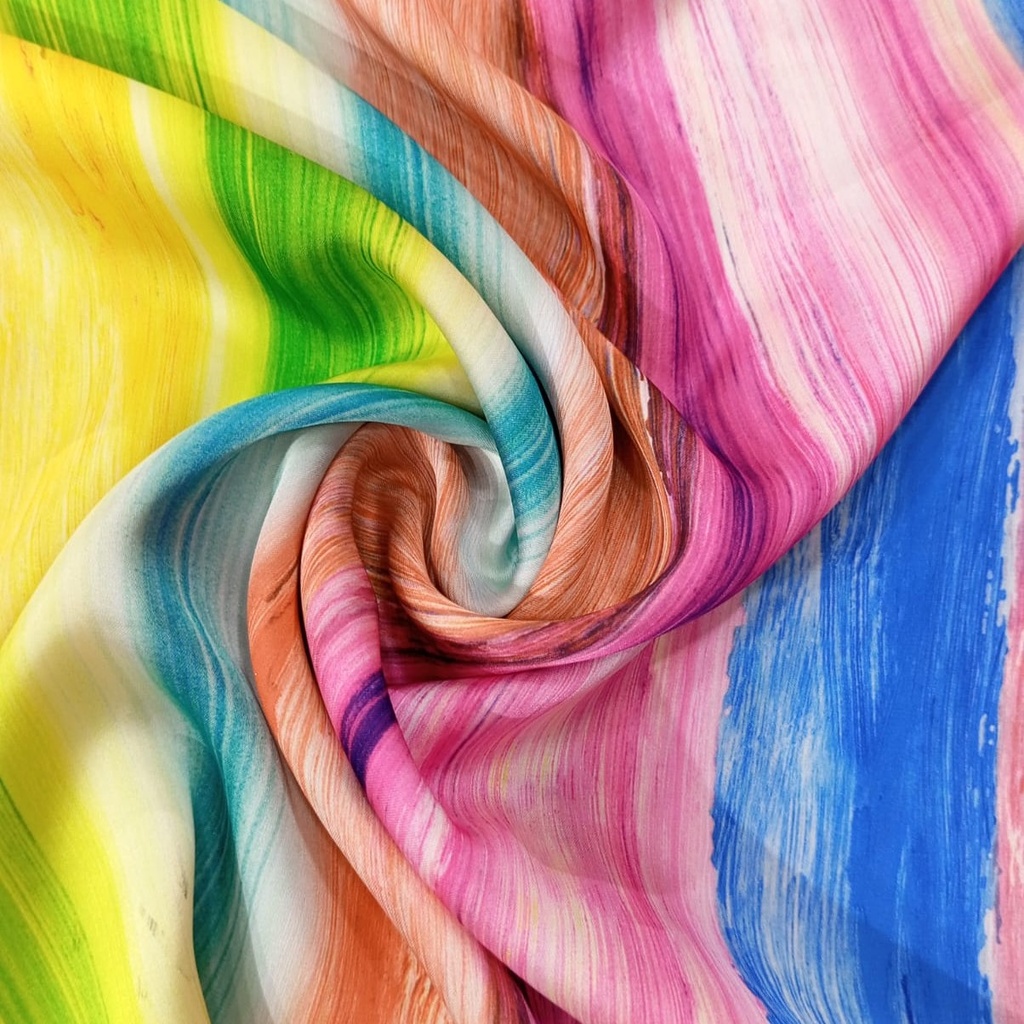 Rainbow Wave Print On Korean Satin SS22N KSPB79