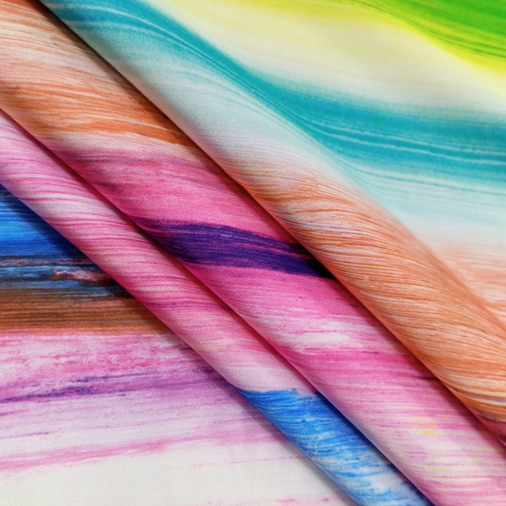 Rainbow Wave Print On Korean Satin SS22N KSPB79