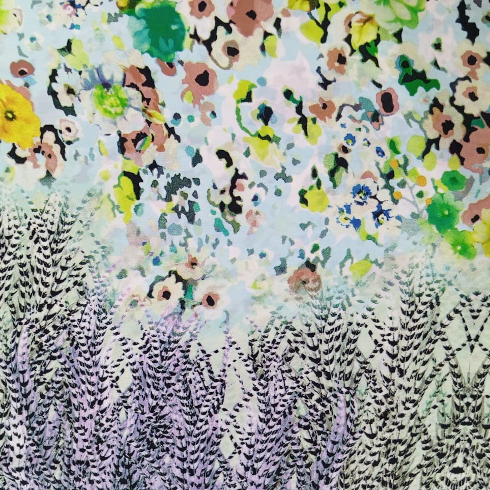 Sky Base Border Floral Print On Habutai Satin S24 HSPS58