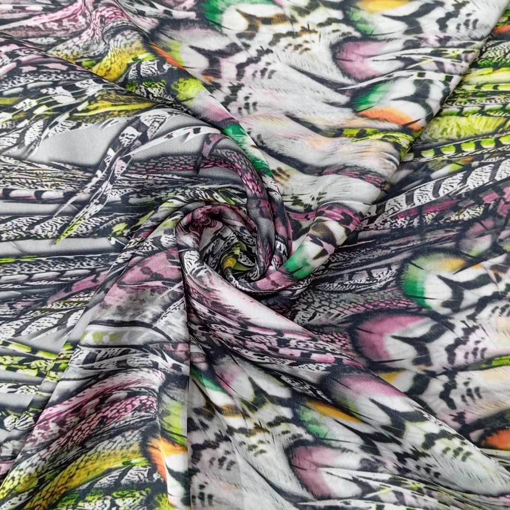 Peacock Far Print On Korean Satin S24 KSPS74