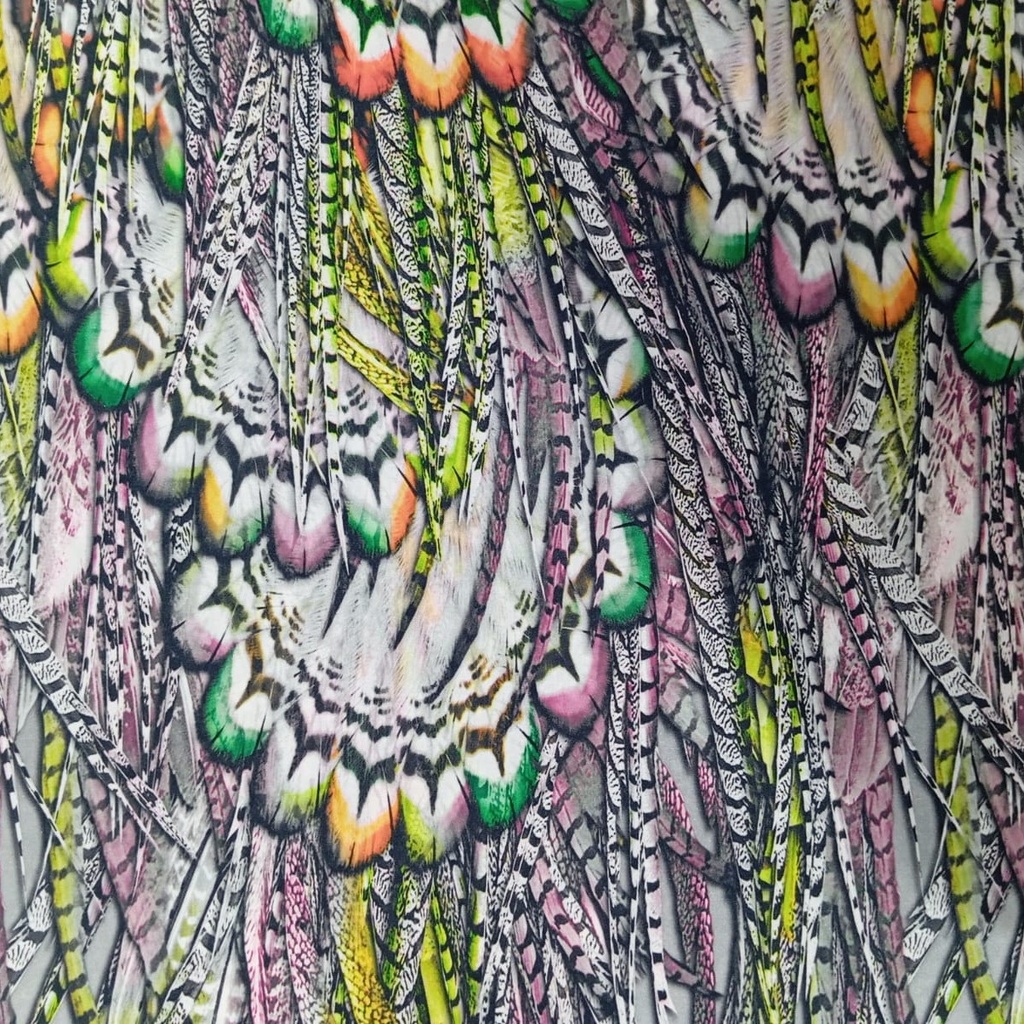 Peacock Far Print On Korean Satin S24 KSPS74
