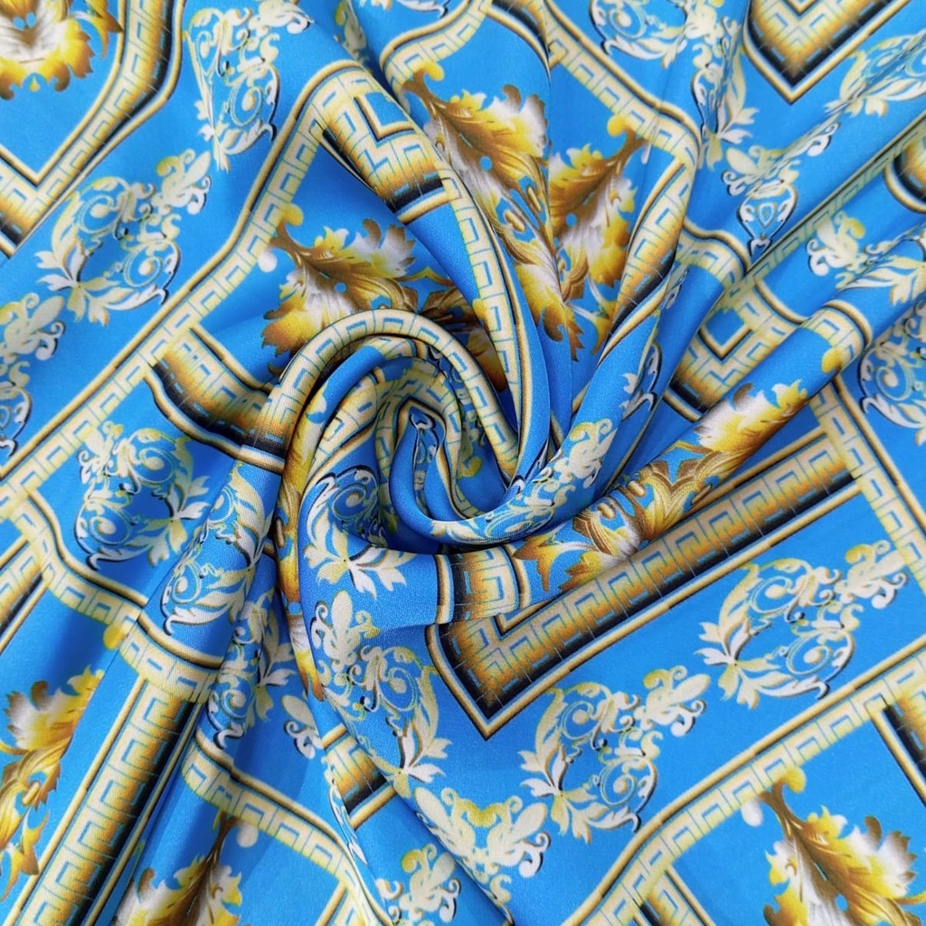 Sky Blue Base Chevron Print On Korean Satin S23 KSPS103