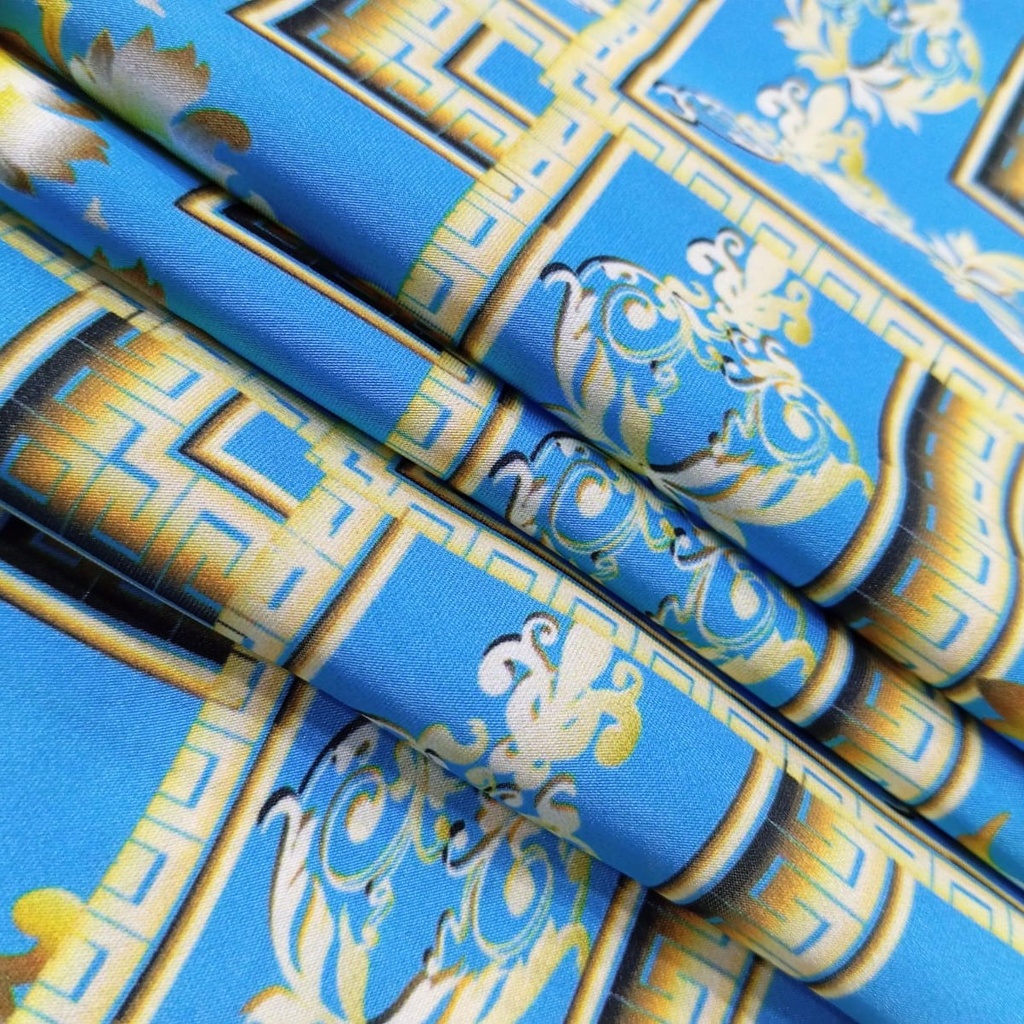 Sky Blue Base Chevron Print On Korean Satin S23 KSPS103