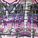 Voilet Mirror Garden Print On Korean Satin S23 KSPS111