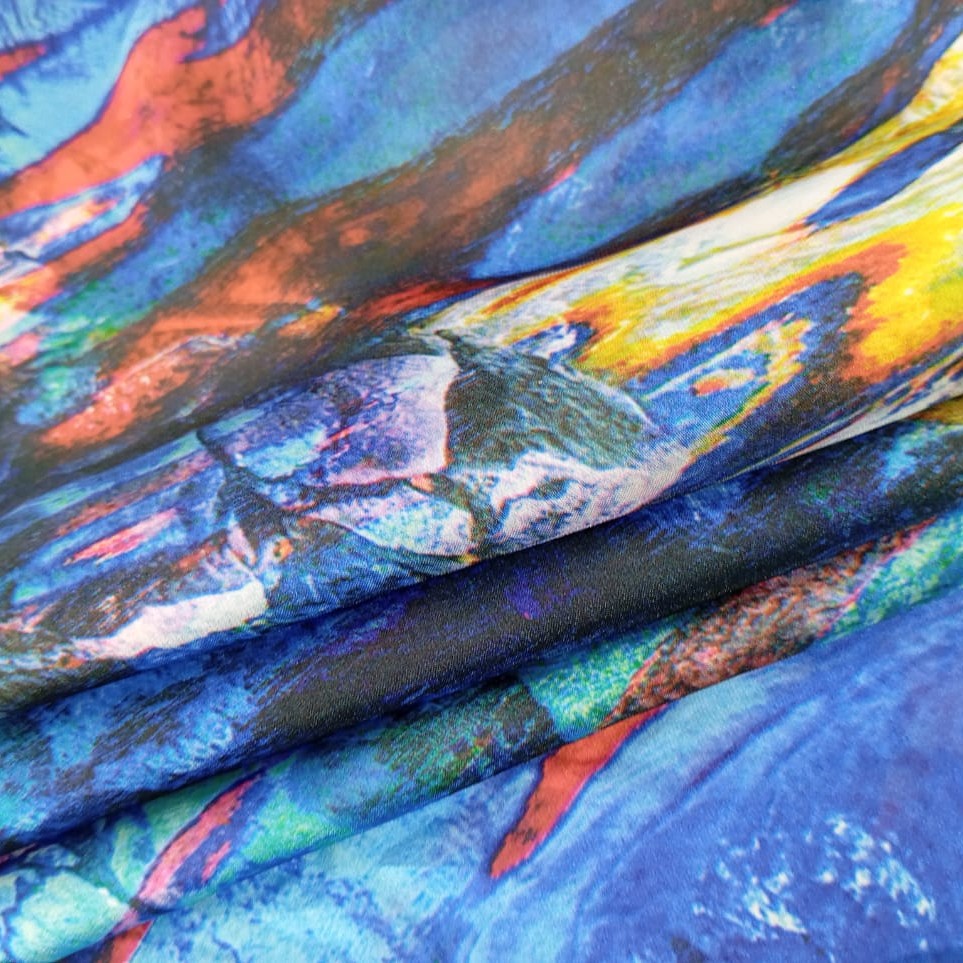 Abstract Multicolor Print On Habutai Satin S24 HSPS24