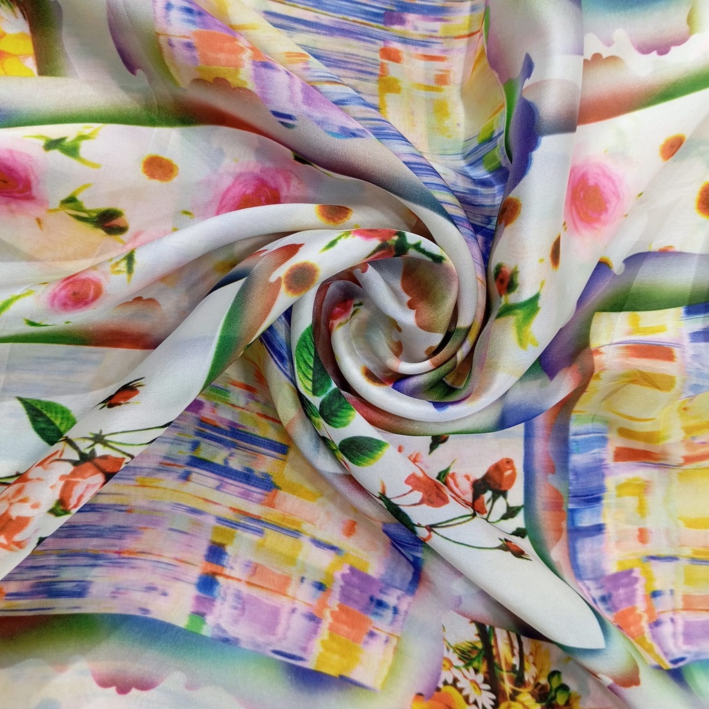White Window Floral Print On Korean Satin (SS24) KSPS64