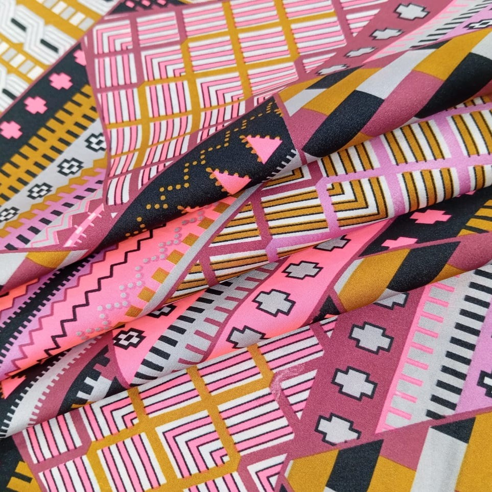 Neon Triangle Print On Korean Satin S23-KSPS78