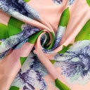 Peach Base Blue Flower Print On Korean Satin S24 KSPS92
