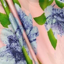 Peach Base Blue Flower Print On Korean Satin S24 KSPS92