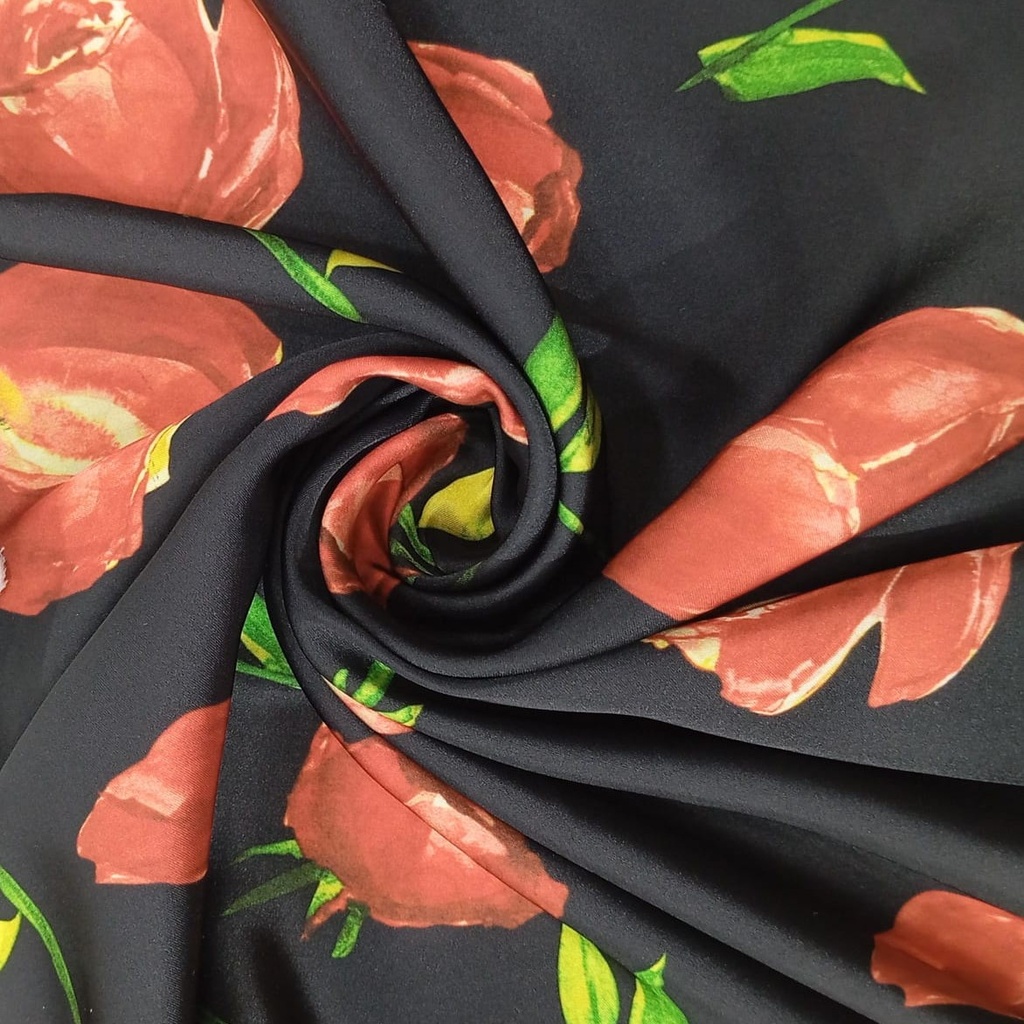 Red Rose Print On Korean Satin S23 KSPS98