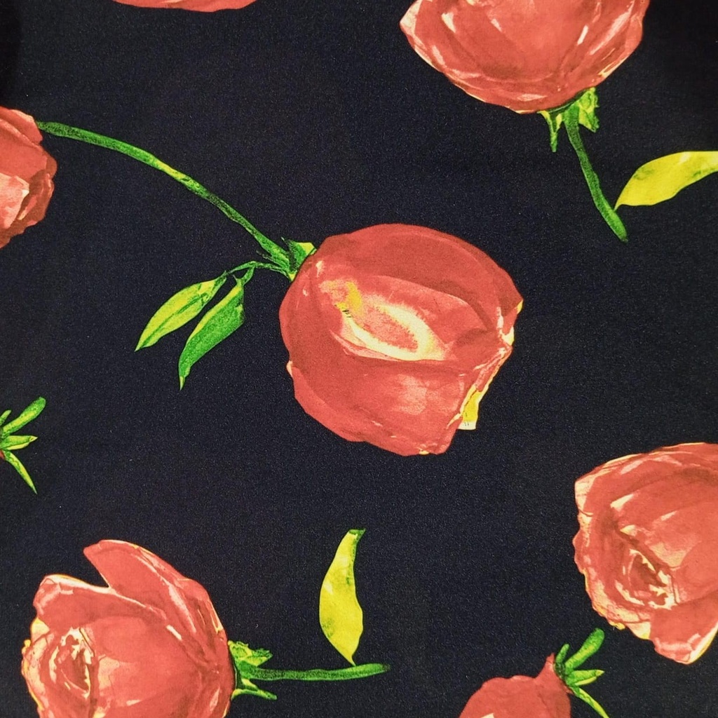 Red Rose Print On Korean Satin S23 KSPS98