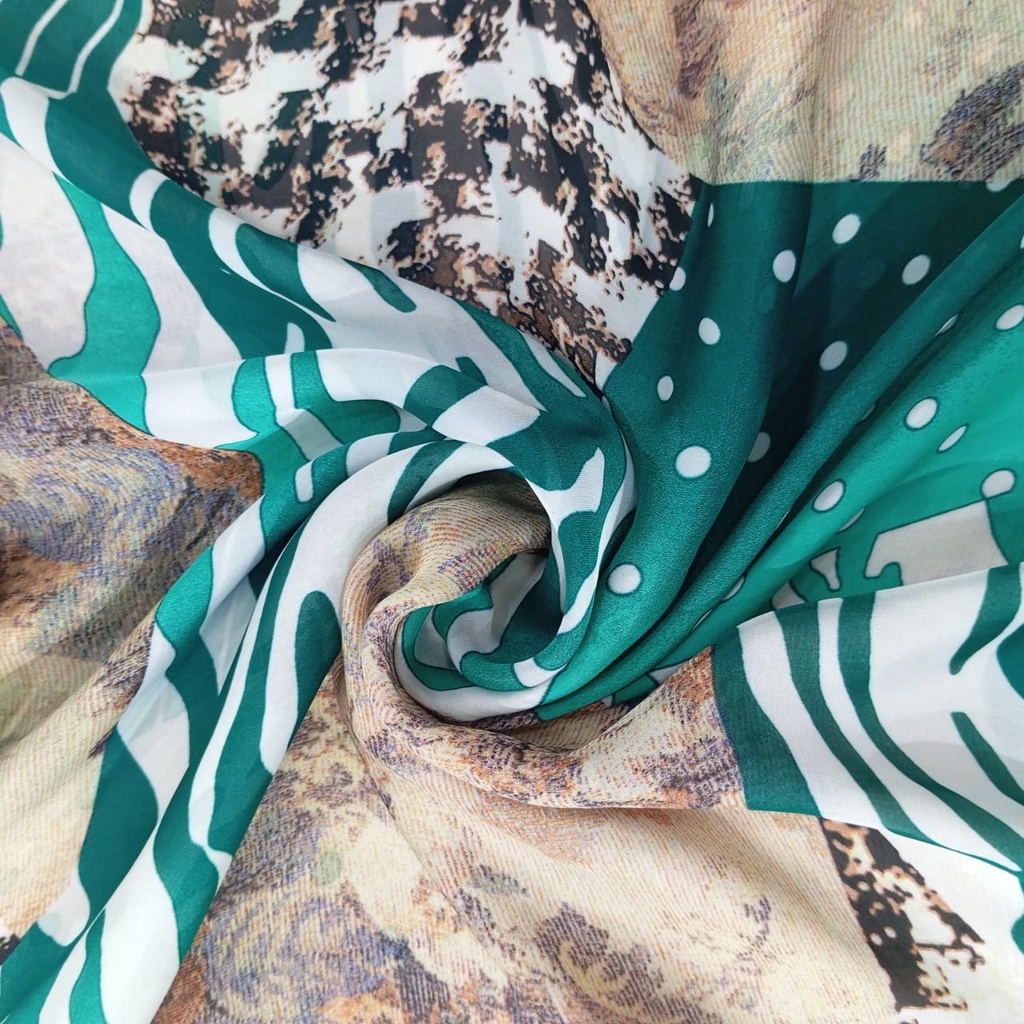 Blue & Brown Marble Print On Habutai Satin S24 HSPS08