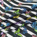 Flowered Black and White Stripes Print On Korean Satin S3-KSPS40