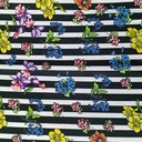 Flowered Black and White Stripes Print On Korean Satin S3-KSPS40