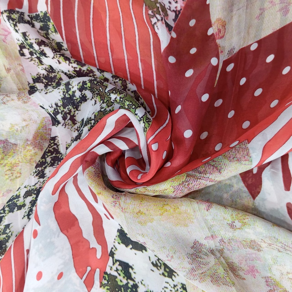 Red & White Marble Print On Habutai Satin S24 HSPS48