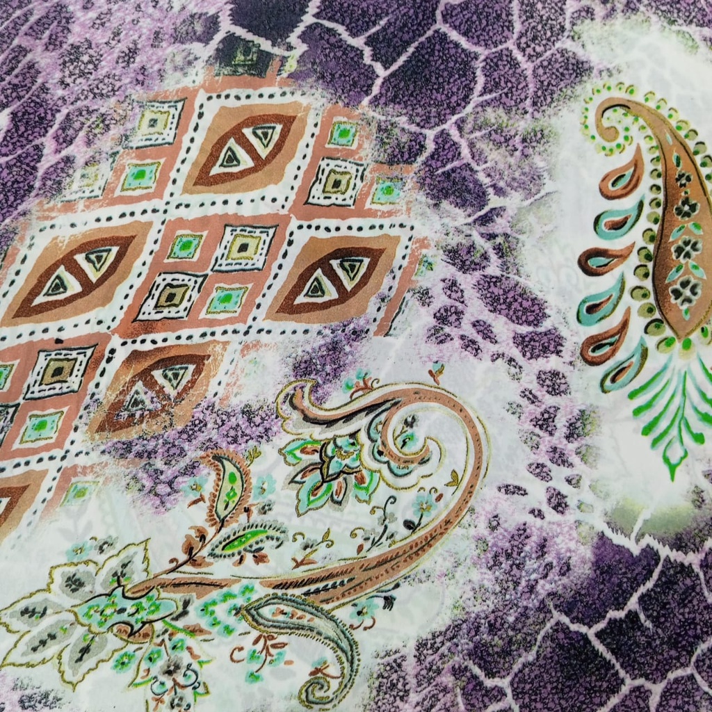 Voilet Base Brown Paisley Print On Habutai Satin S24 HSPS42