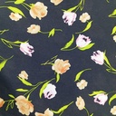 Black Base Flower Print On Habutai Satin S24 HSPS72