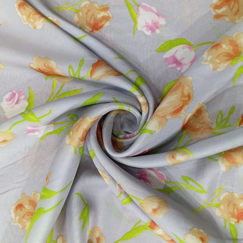 Creamy Base Flower Print On Habutai Satin S24 HSPS71