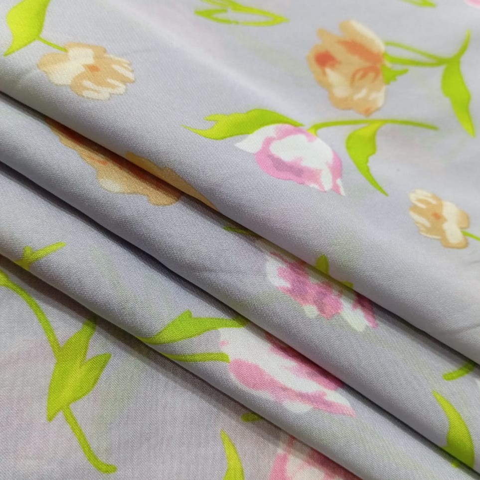 Creamy Base Flower Print On Habutai Satin S24 HSPS71