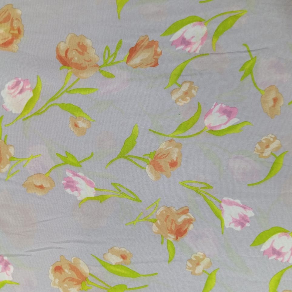Creamy Base Flower Print On Habutai Satin S24 HSPS71