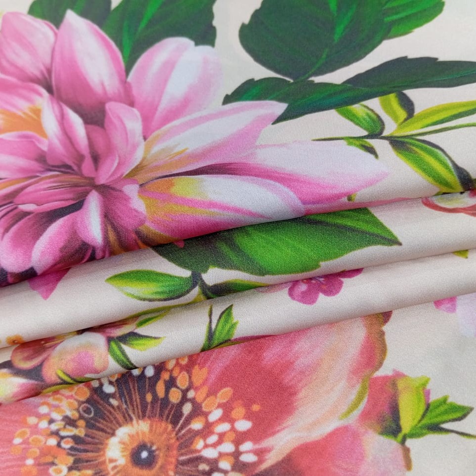 Pink Floral Garden Print On Korean Satin SS22A KSPA75