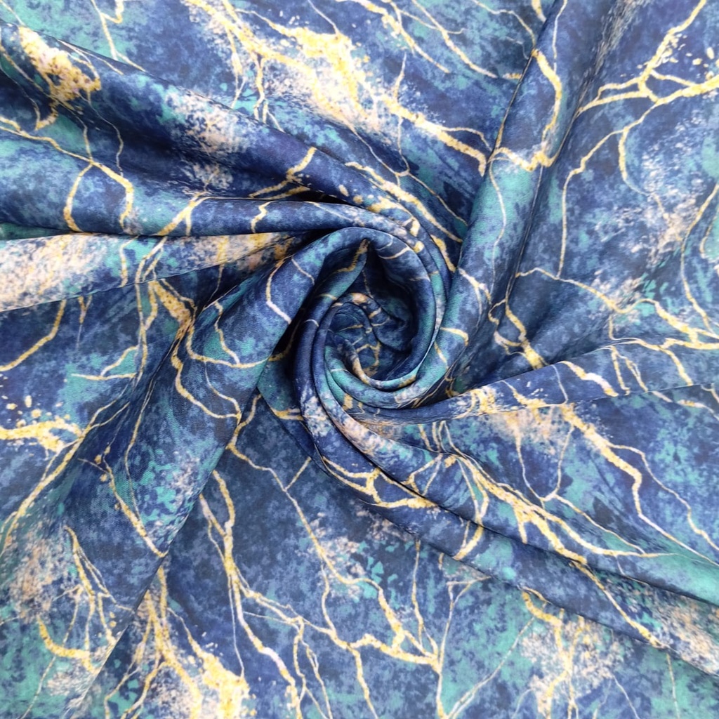 Royal Blue Marble Print On Korean Satin SS22A KSPA01