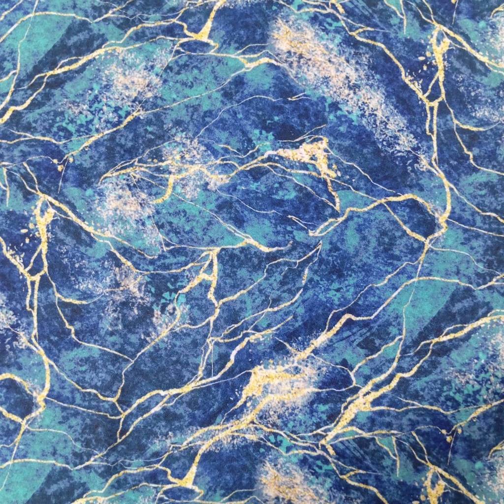 Royal Blue Marble Print On Korean Satin SS22A KSPA01